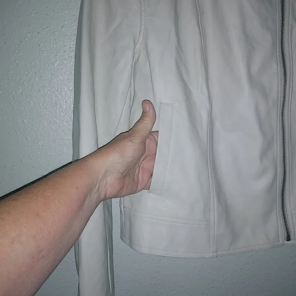 Cupcakes & Cashmere M Soft Leather Zip Front Jacket in Lightest Beige - Picture 2 of 13